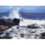 纯手绘原创现代油画,海浪，海涛，岩石