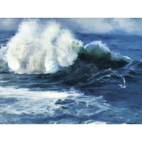纯手工绘画原创疯狂的海浪海涛,海景油画,海浪油画