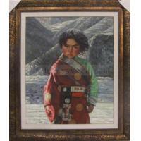 藏族小女孩,原创收藏油画,国家一级画师张建民