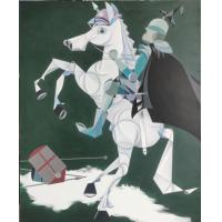 《白马骑士》，立体主义风格几何构成绘画，当代艺术家洪达